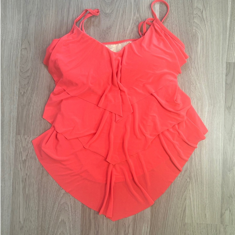 Magicsuit Coral Pink Tiered Ruffle Tankini Top Women 14 Bra Slimming Beachwear